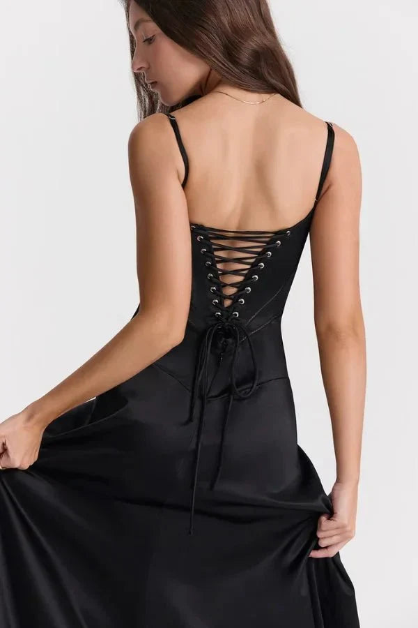 Sadie | Damen Elegantes Satin Hochzeitsgäst Maxikleid