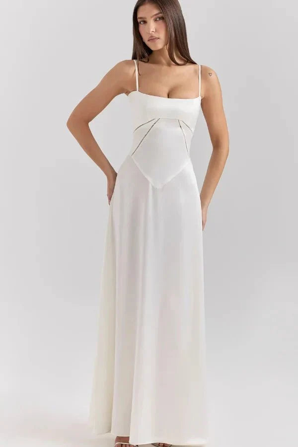 Sadie | Damen Elegantes Satin Hochzeitsgäst Maxikleid