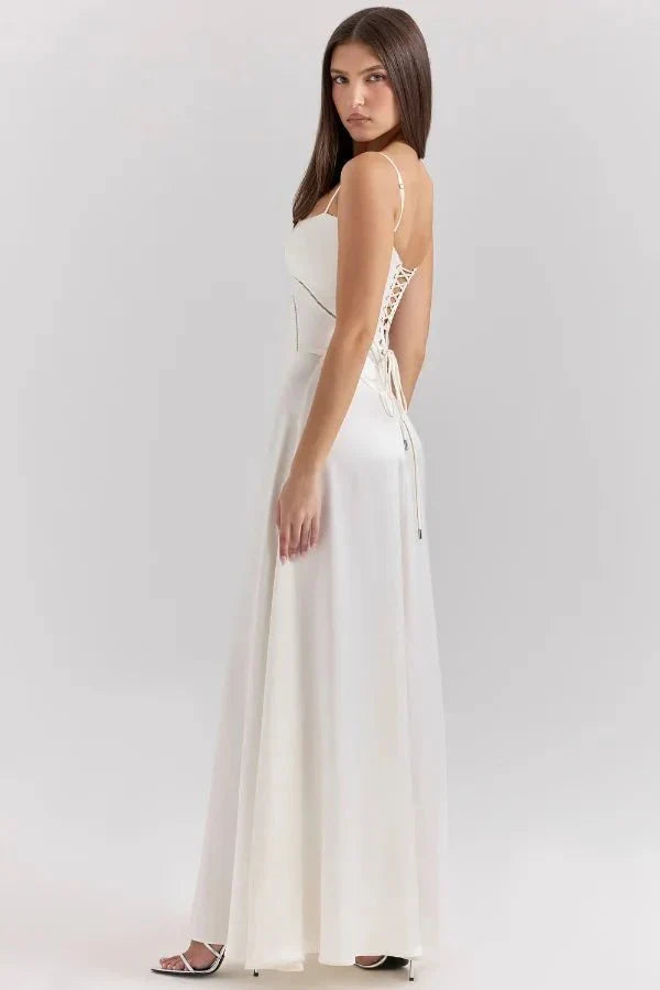 Sadie | Damen Elegantes Satin Hochzeitsgäst Maxikleid