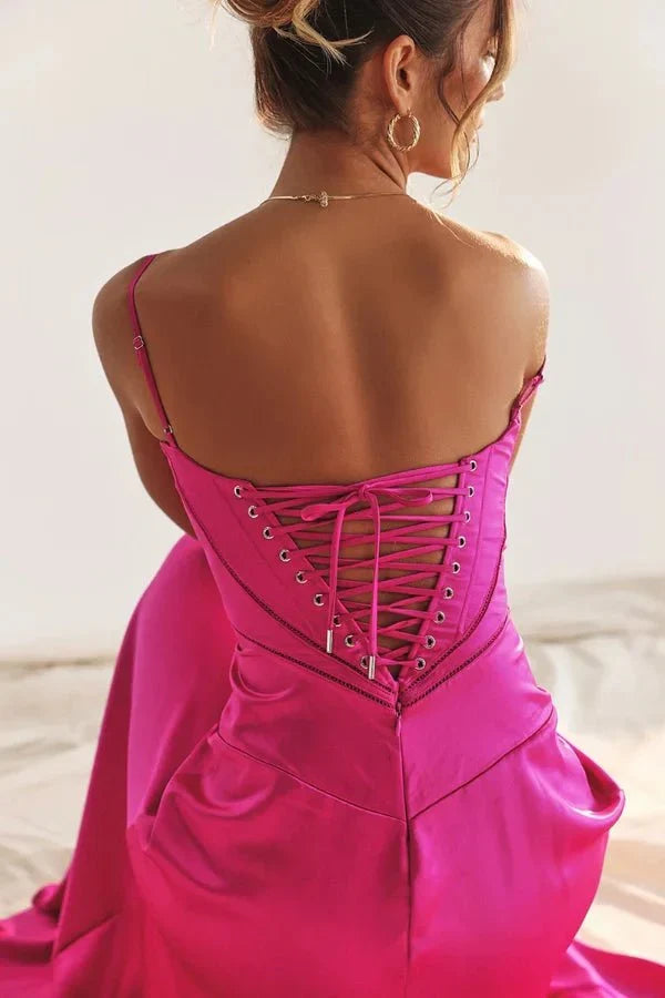Sadie | Damen Elegantes Satin Hochzeitsgäst Maxikleid