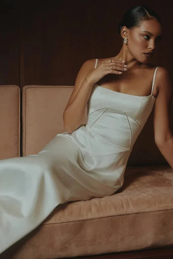Sadie | Damen Elegantes Satin Hochzeitsgäst Maxikleid