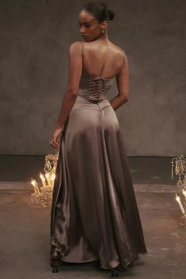Sadie | Damen Elegantes Satin Hochzeitsgäst Maxikleid