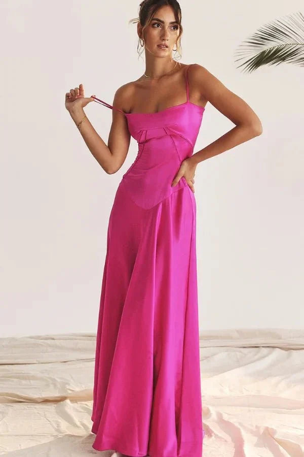 Sadie | Damen Elegantes Satin Hochzeitsgäst Maxikleid