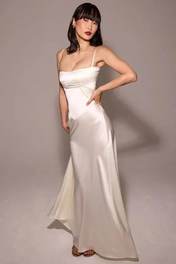 Sadie | Damen Elegantes Satin Hochzeitsgäst Maxikleid
