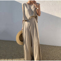 Karin | Damen Ärmelloses Zweiteiliges Leinen Set