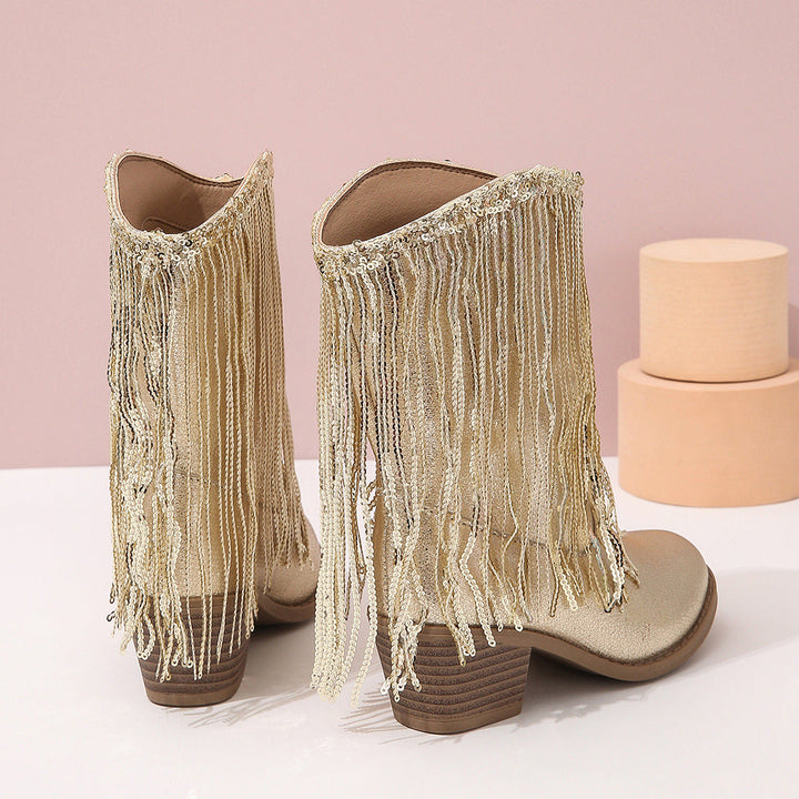 Renata | Damen Western Blockabsatz Cowboy Stiefel mit Fransen