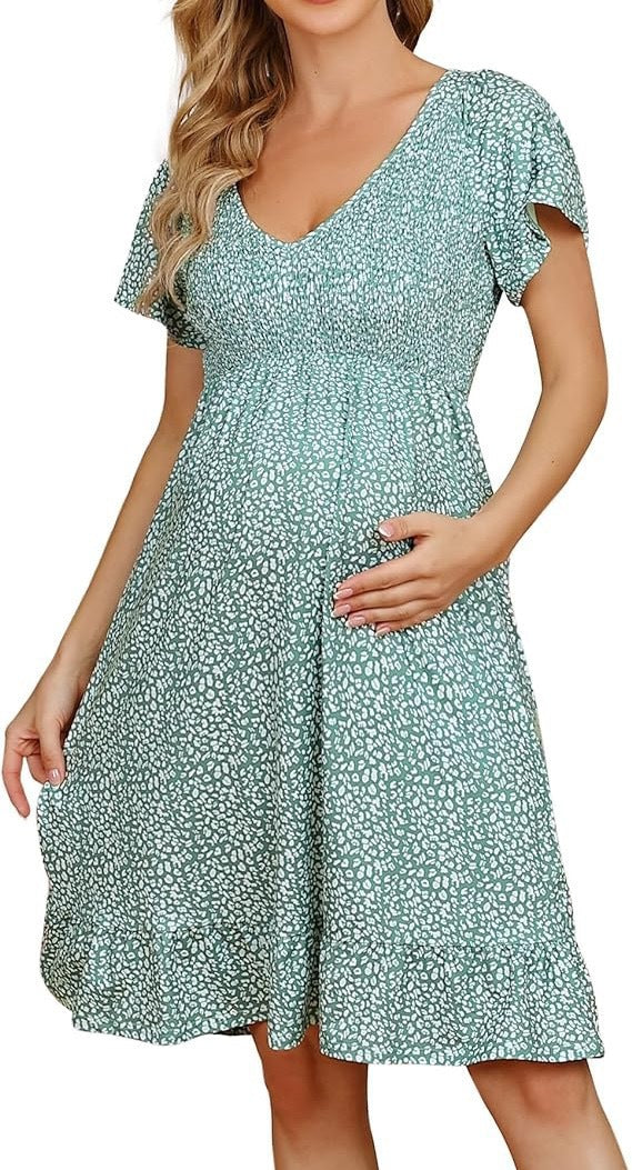 Emma | Damen V-Ausschnitt Mutterschaft Midi Kleid