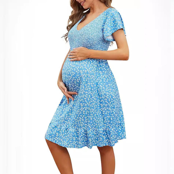 Emma | Damen V-Ausschnitt Mutterschaft Midi Kleid