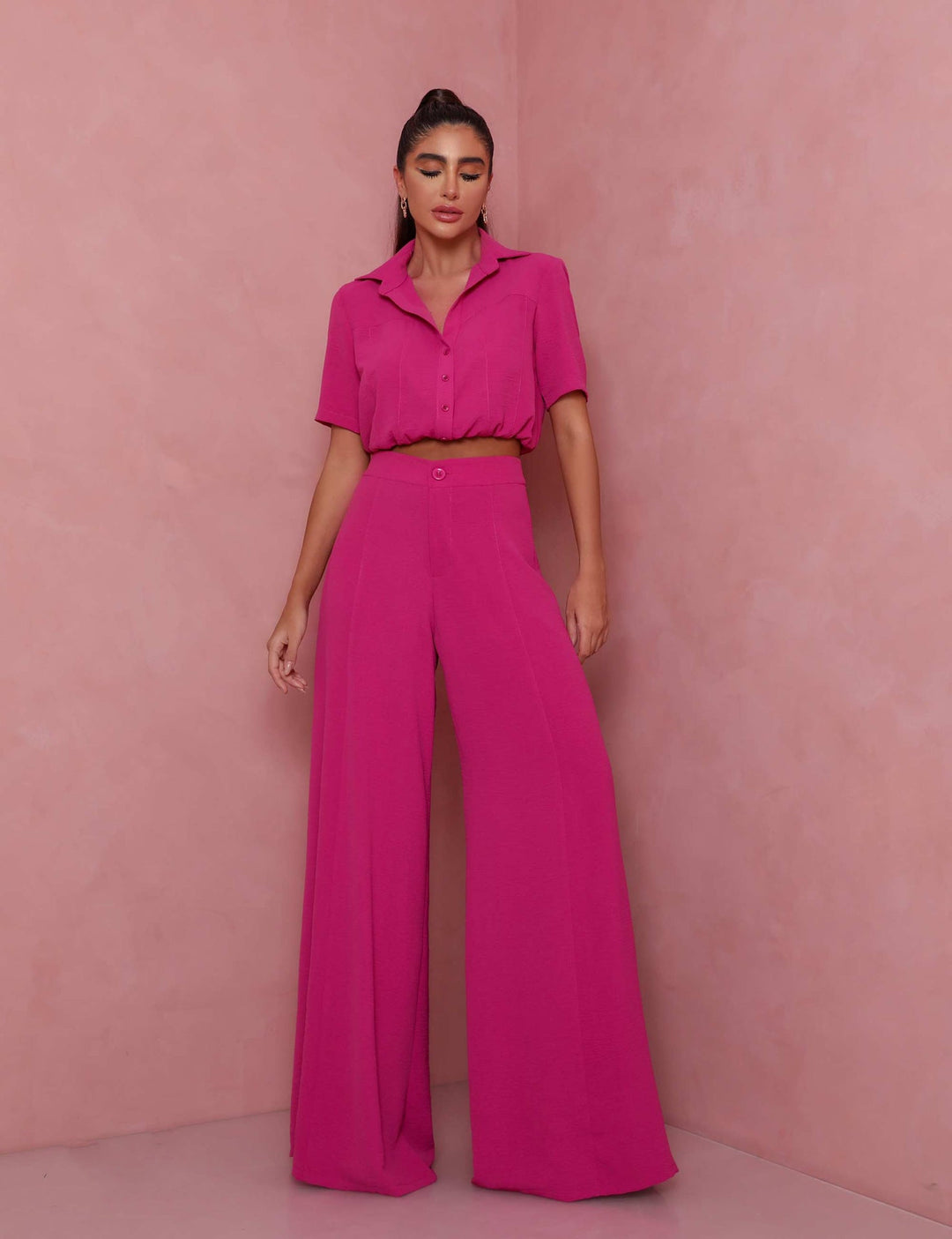 Rosemarie | Damen Blusen-Palazzo-Set mit Kurzarm für den Sommer