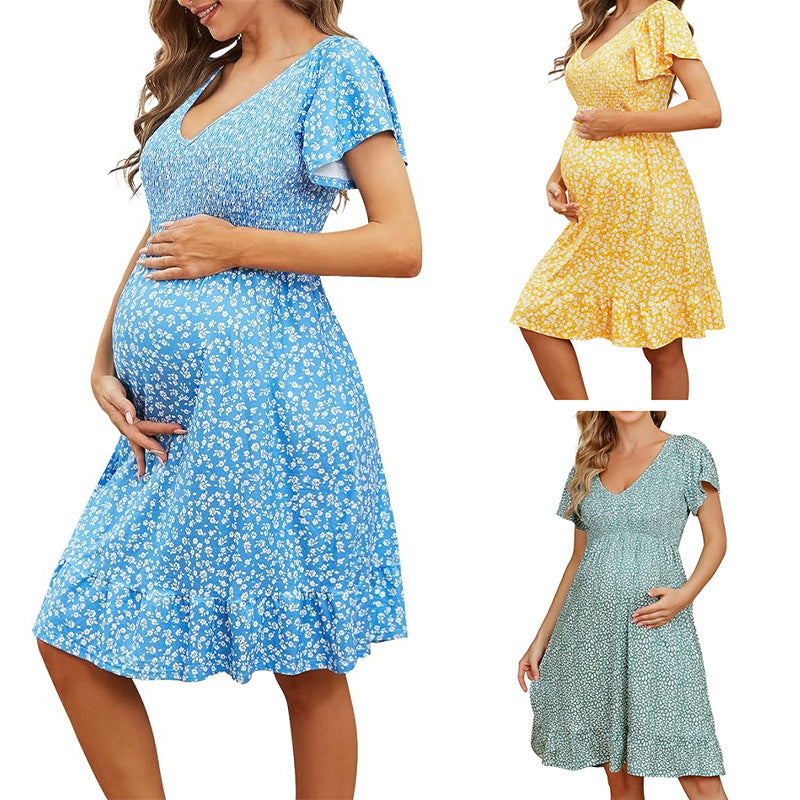 Emma | Damen V-Ausschnitt Mutterschaft Midi Kleid