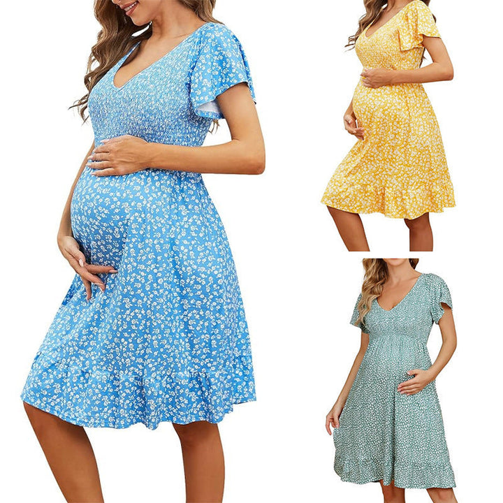 Emma | Damen V-Ausschnitt Mutterschaft Midi Kleid