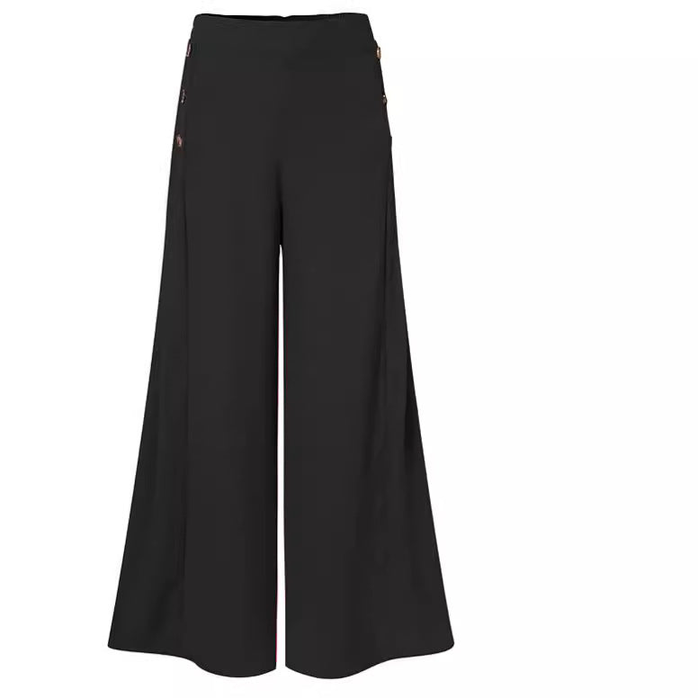 Adelheid | Damen Casual Weitem Bein Palazzo Hose Knopfdetails