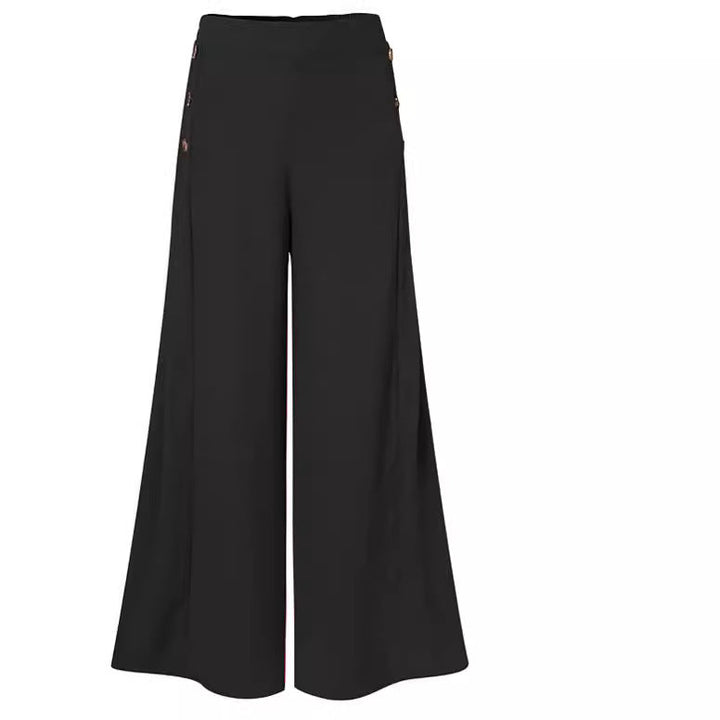 Adelheid | Damen Casual Weitem Bein Palazzo Hose Knopfdetails