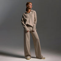 Francesca | Damen Lässiges Zweiteiler Oversized Polo Set mit Weiten Hosen