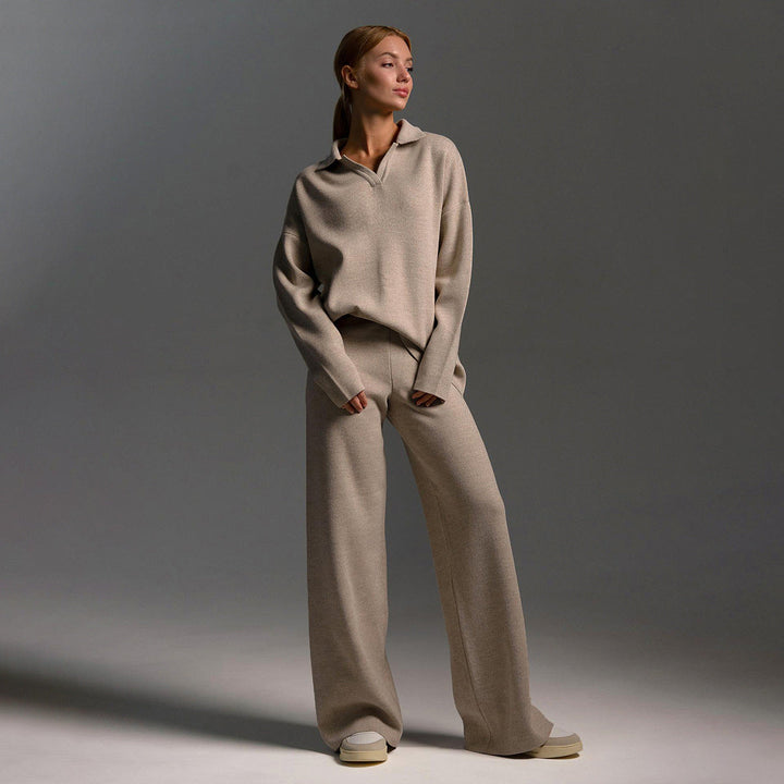 Francesca | Damen Lässiges Zweiteiler Oversized Polo Set mit Weiten Hosen