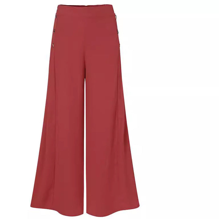 Adelheid | Damen Casual Weitem Bein Palazzo Hose Knopfdetails