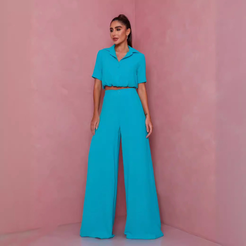 Rosemarie | Damen Blusen-Palazzo-Set mit Kurzarm für den Sommer
