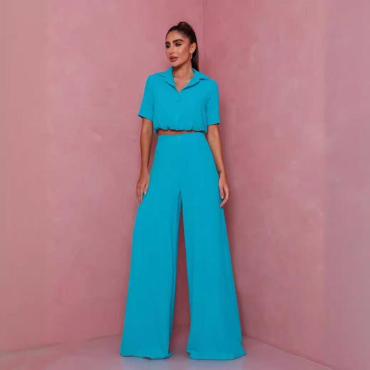 Rosemarie | Damen Blusen-Palazzo-Set mit Kurzarm für den Sommer