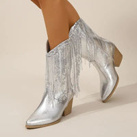 Renata | Damen Western Blockabsatz Cowboy Stiefel mit Fransen