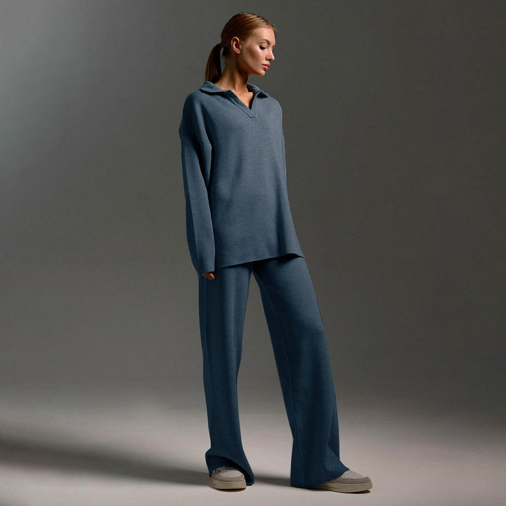 Francesca | Damen Lässiges Zweiteiler Oversized Polo Set mit Weiten Hosen