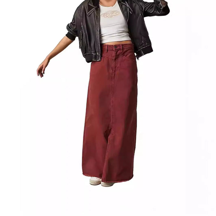 Tavella | Damen Gerade Hohe Taille Jeansrock