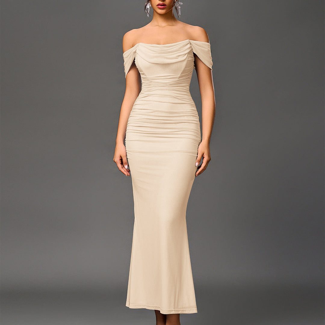 Elina | Damen Elegantes Schulterfreies Figurbetontes Kleid