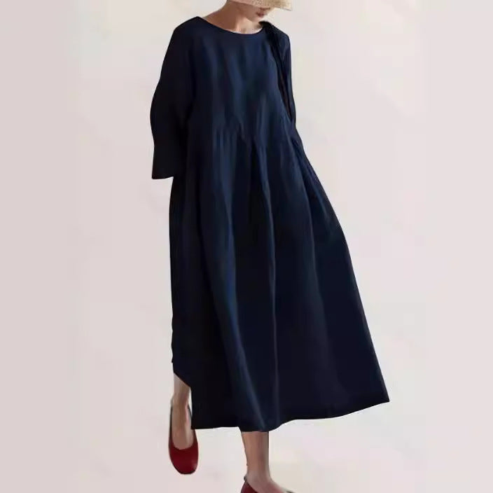 Amelie | Damen Sommer Lockeres Leinen Maxikleid