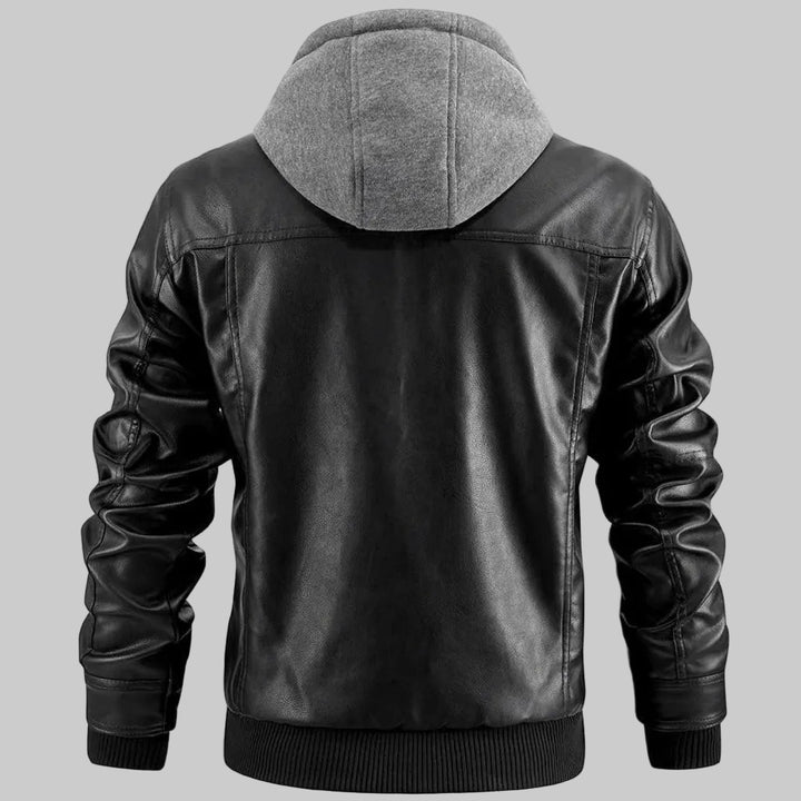Joshua | Herren Robuste Lederjacke mit Kapuze