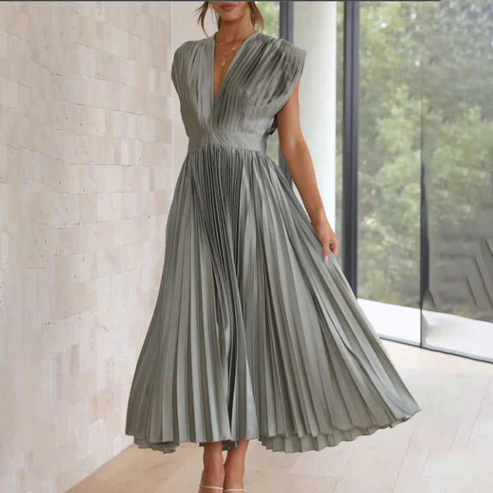 Lara | Damen Plissiertes Hochzeitsgast Maxi Kleid