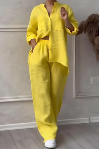 Frida | Damen Zweiteiliges Leinen Set mit Bluse und Hose