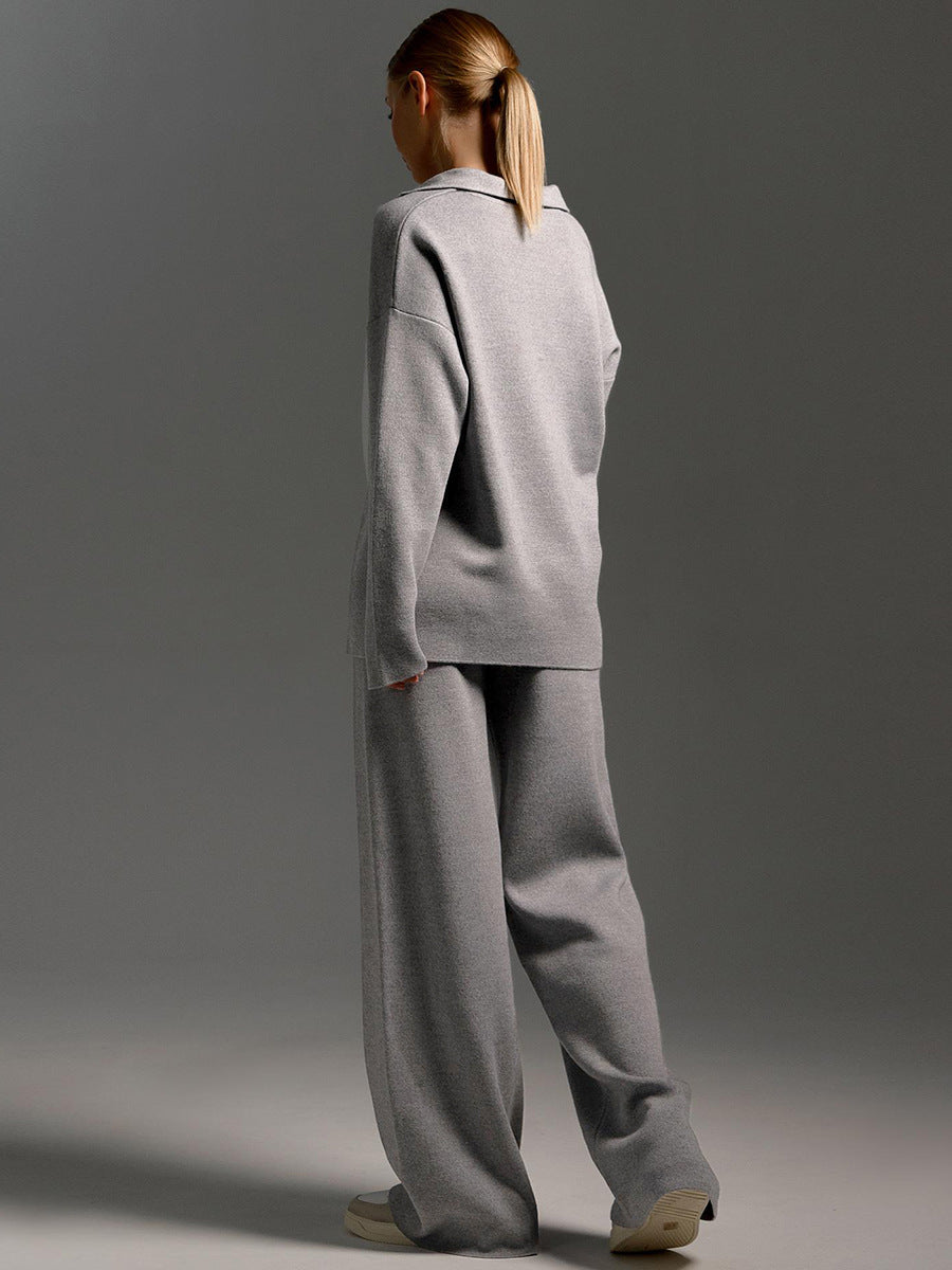 Francesca | Damen Lässiges Zweiteiler Oversized Polo Set mit Weiten Hosen