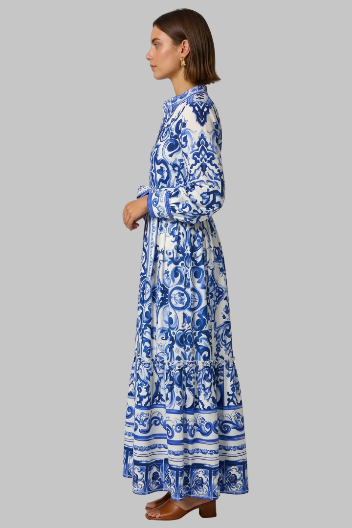 Pauline | Damen Florales Sommer Maxikleid mit Puffärmeln
