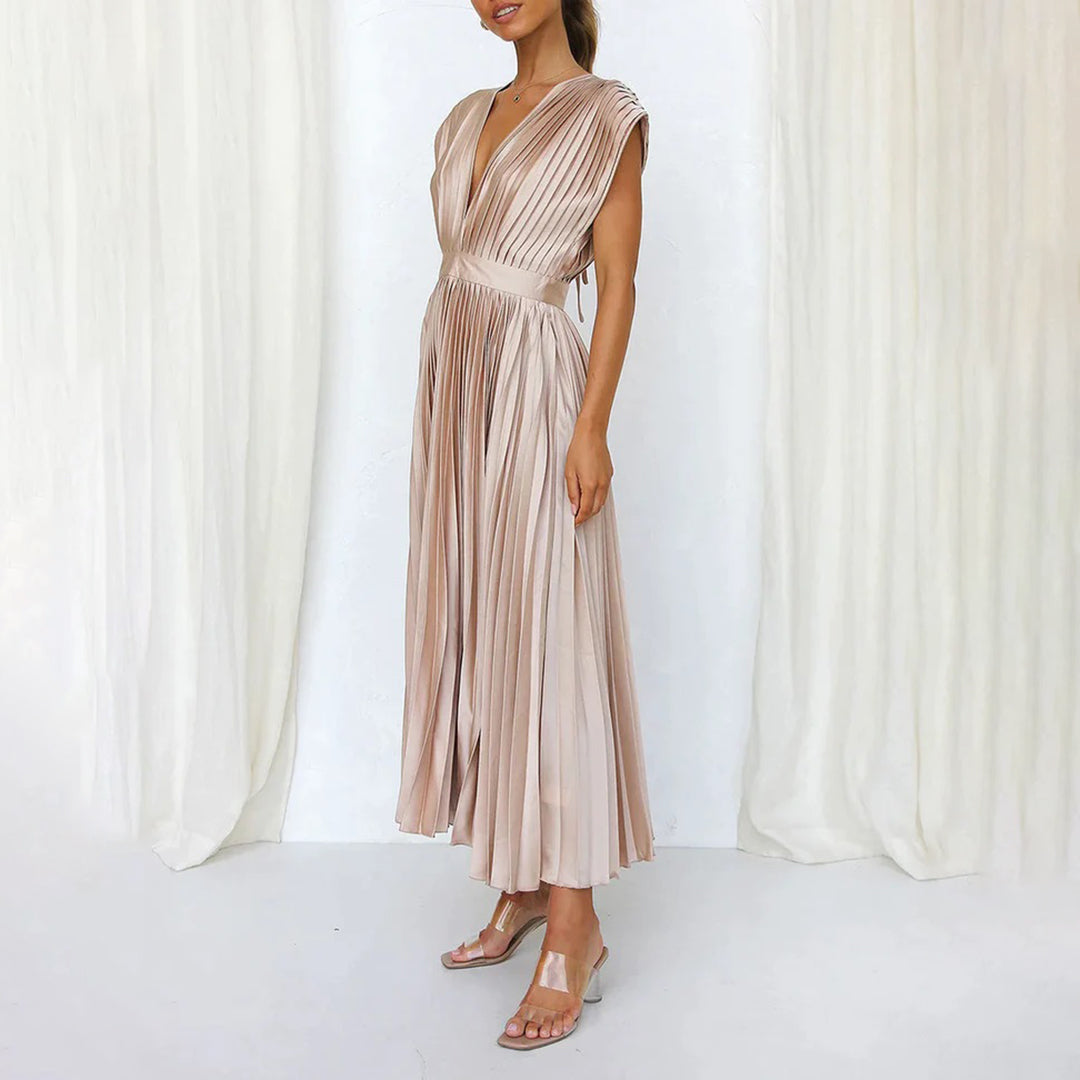 Lara | Damen Plissiertes Hochzeitsgast Maxi Kleid