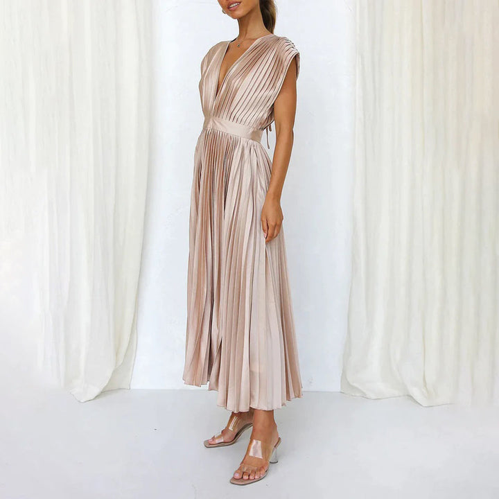 Lara | Damen Plissiertes Hochzeitsgast Maxi Kleid