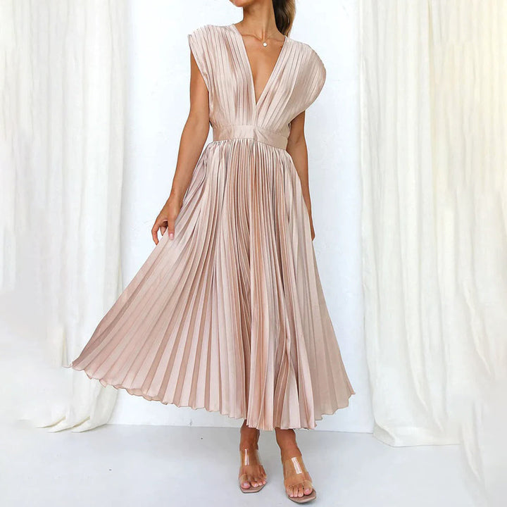 Lara | Damen Plissiertes Hochzeitsgast Maxi Kleid
