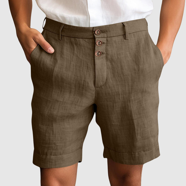 Zenvor | Herren Geknöpfte Slim-Fit Leinen Shorts