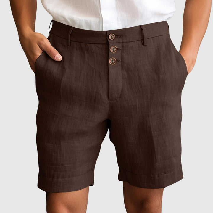Zenvor | Herren Geknöpfte Slim-Fit Leinen Shorts