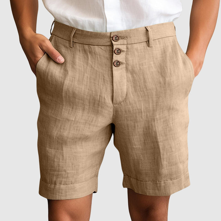 Zenvor | Herren Geknöpfte Slim-Fit Leinen Shorts