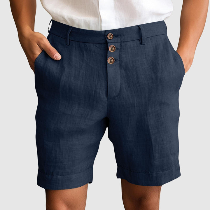 Zenvor | Herren Geknöpfte Slim-Fit Leinen Shorts