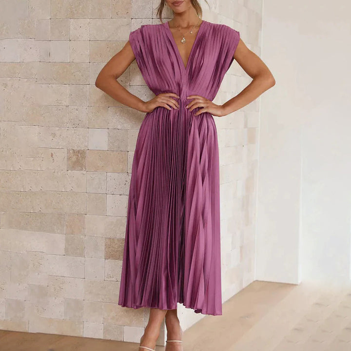 Lara | Damen Plissiertes Hochzeitsgast Maxi Kleid