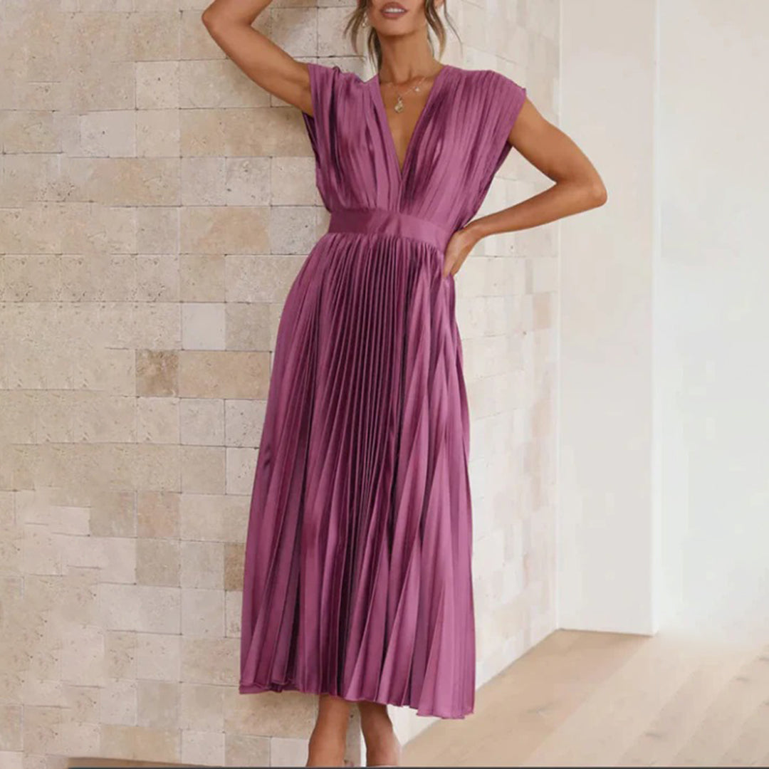 Lara | Damen Plissiertes Hochzeitsgast Maxi Kleid