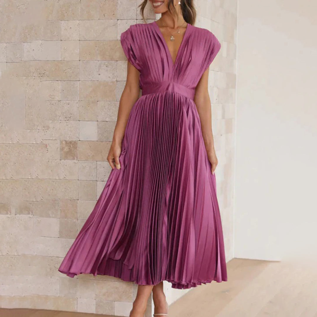 Lara | Damen Plissiertes Hochzeitsgast Maxi Kleid