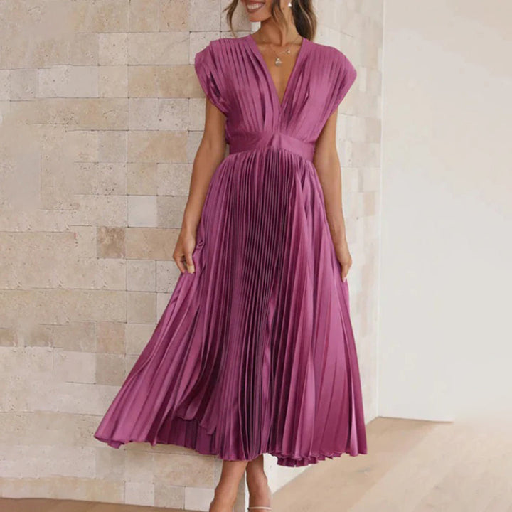 Lara | Damen Plissiertes Hochzeitsgast Maxi Kleid