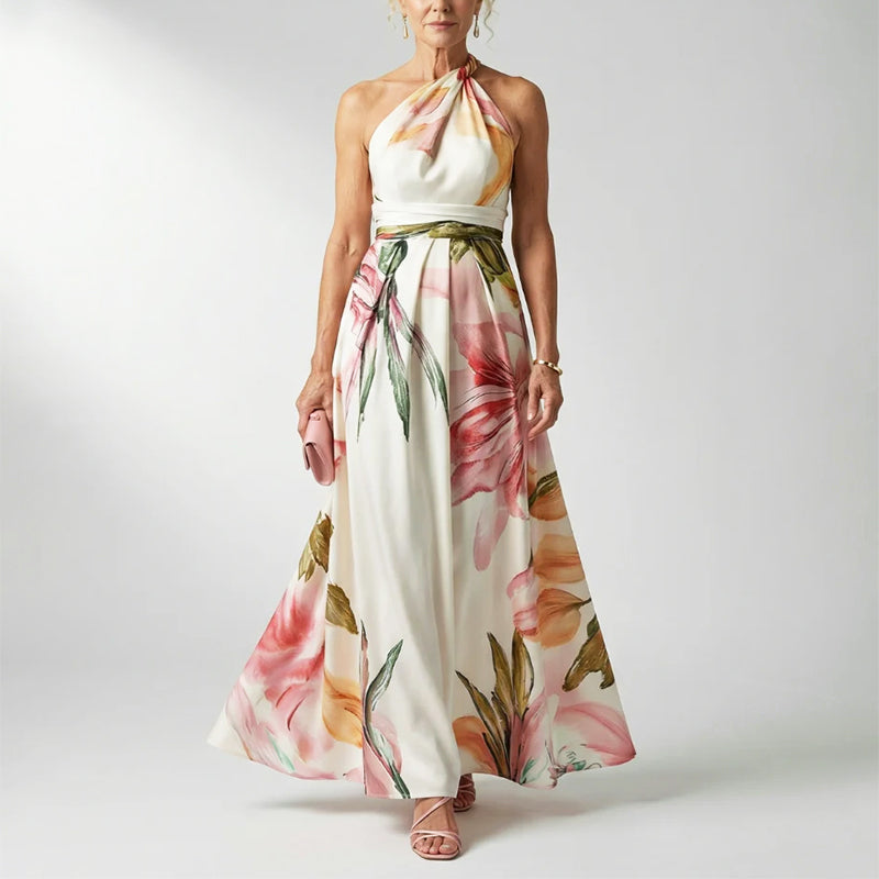 Leandra | Damen Elegant Bedrucktes Halterneck Abendkleid