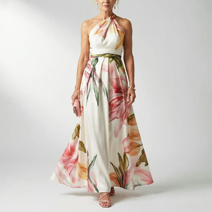 Leandra | Damen Elegant Bedrucktes Halterneck Abendkleid