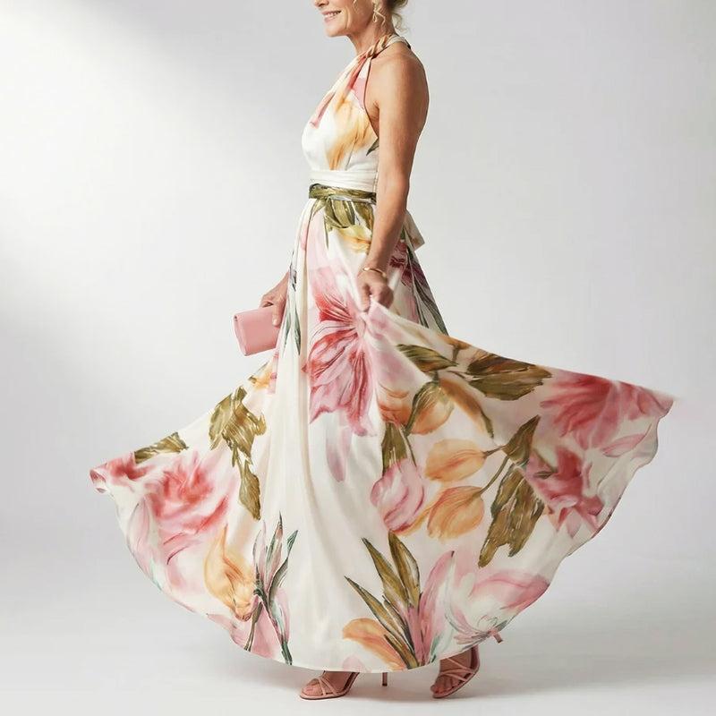 Leandra | Damen Elegant Bedrucktes Halterneck Abendkleid