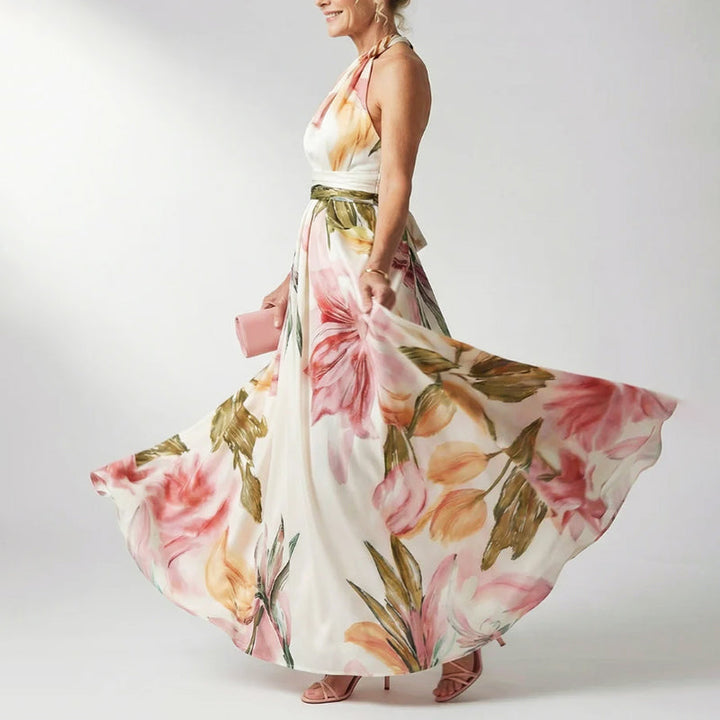 Leandra | Damen Elegant Bedrucktes Halterneck Abendkleid