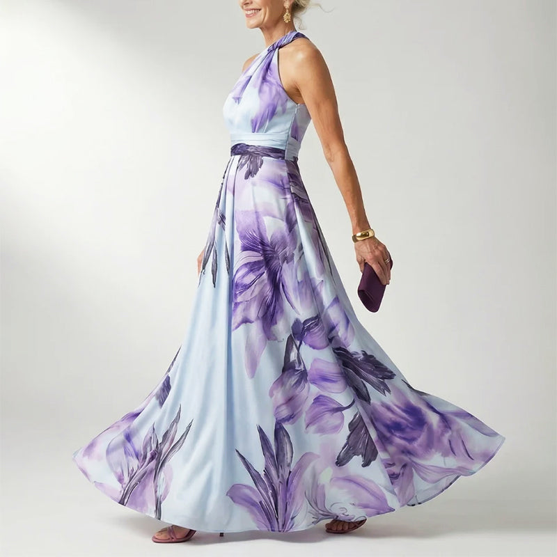 Leandra | Damen Elegant Bedrucktes Halterneck Abendkleid