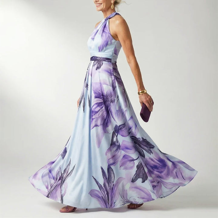 Leandra | Damen Elegant Bedrucktes Halterneck Abendkleid