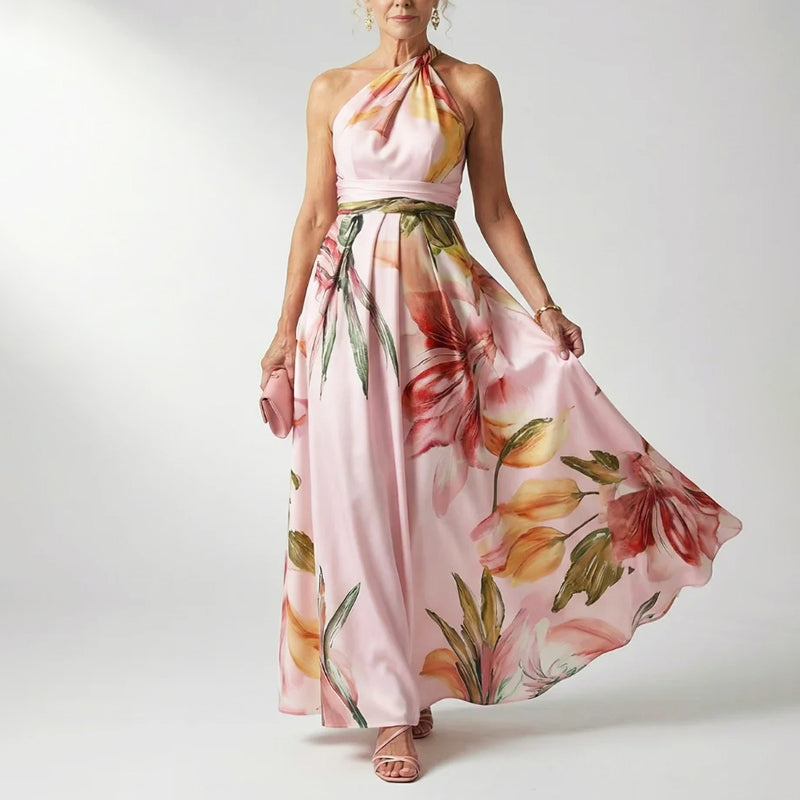 Leandra | Damen Elegant Bedrucktes Halterneck Abendkleid
